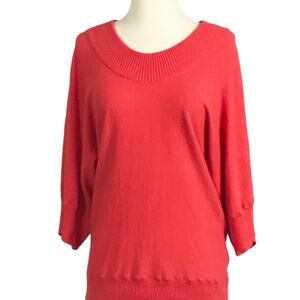 REISS Sweater Pullover Wool Angora Cashmere 3/4 Sleeves Orange Coral Small EUC